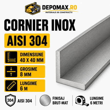 Cornier inox AISI 304, 40 x 40 x 8 mm, 6 metri